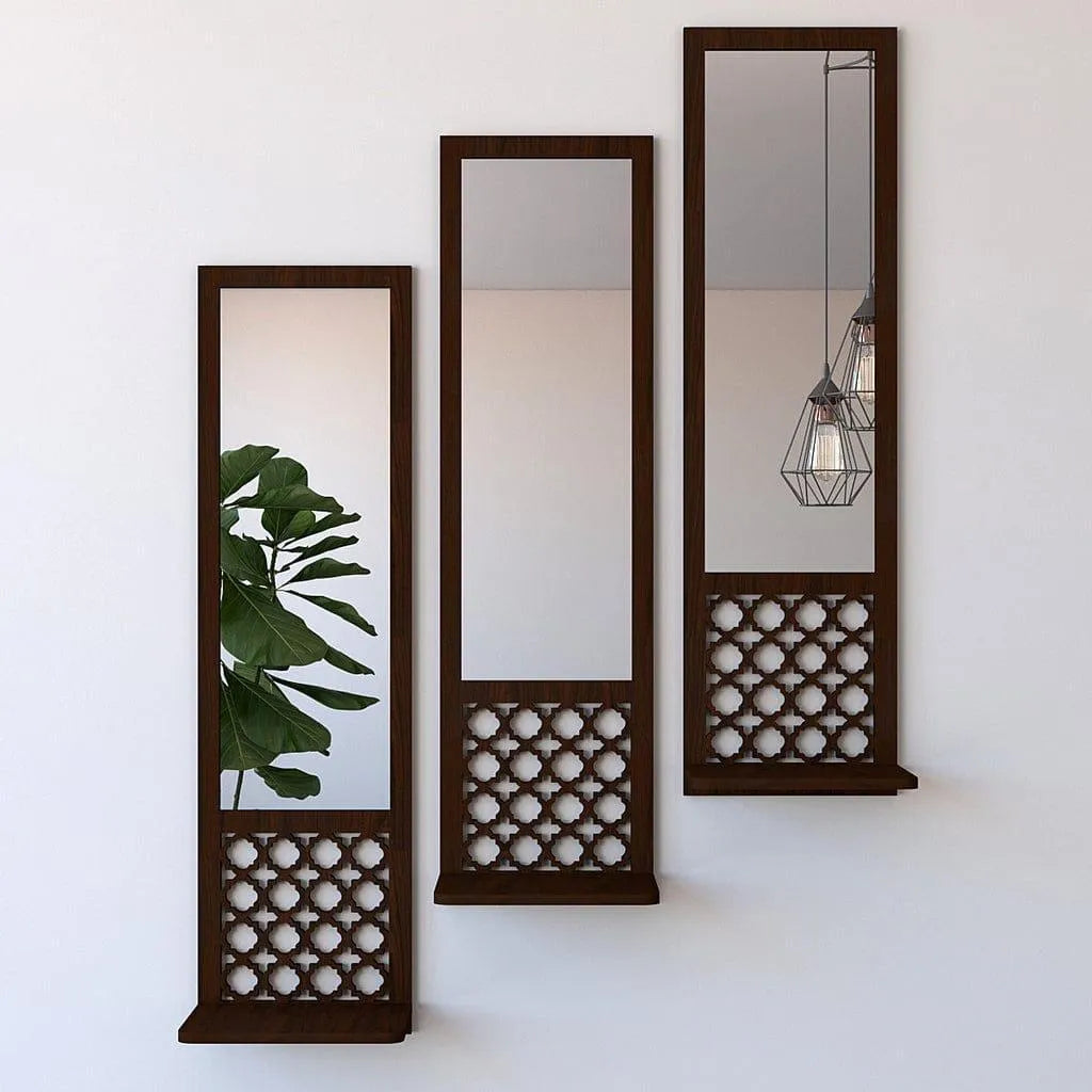Set of 3 Wooden Mirror Wall Shelves Black