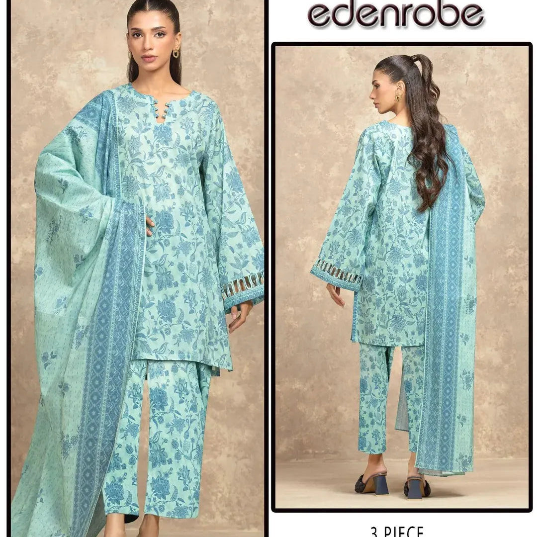 Blue Digital Print Lawn 3Pc Set for Women