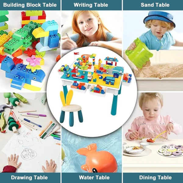 Kids Building Blocks Table With Chair – Multi-Functional Play Set For Creative Learning, Building, Drawing, And Fun Activities