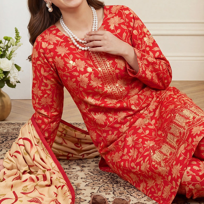 Aneela’s Premium Embroidered Lawn 3PC Unstitched Suit with Printed Dupatta