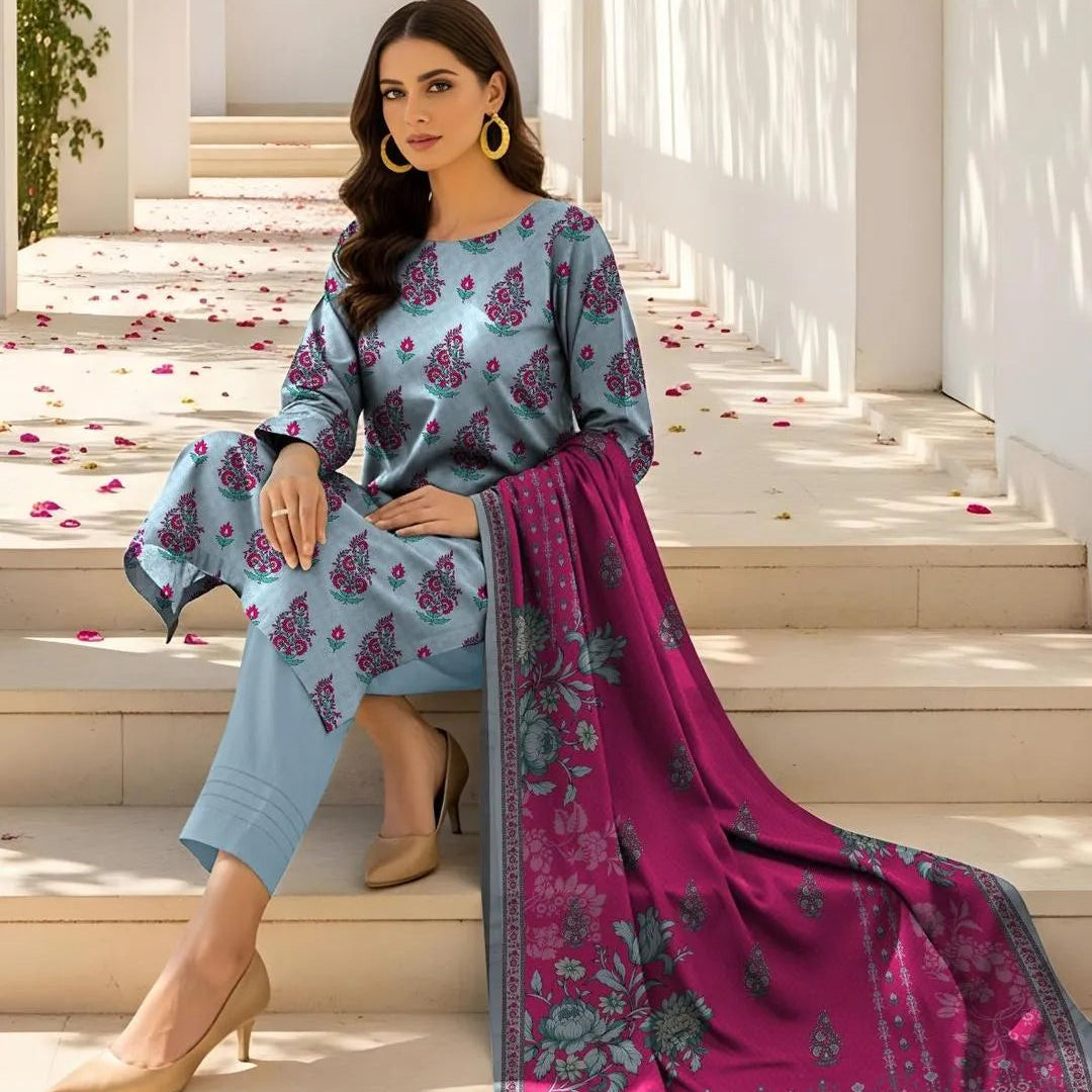 Pakistani Printed Lawn Suit with Embroidered Shawl