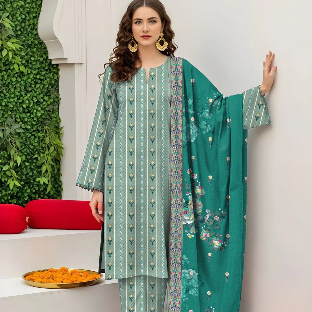 Women's 3-Piece Printed Lawn Suit Green