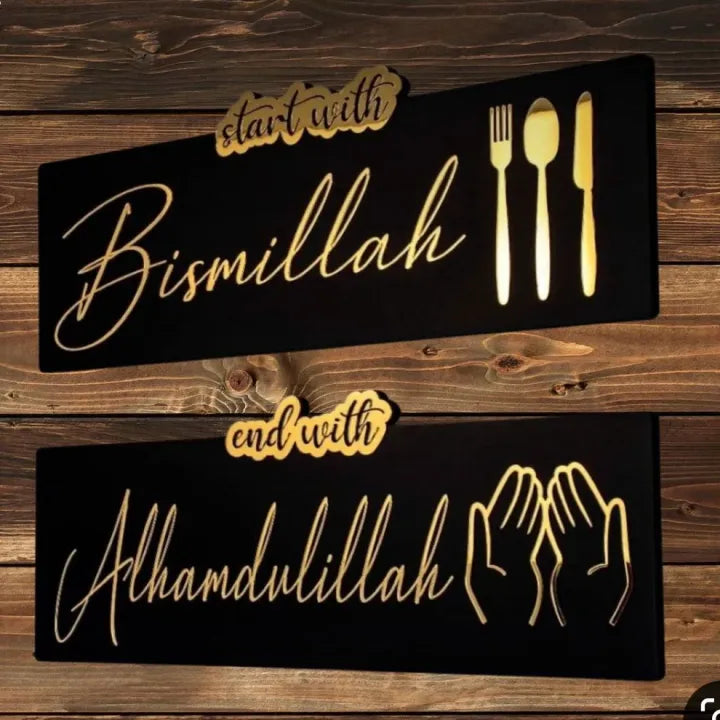 Pair of Most Beautiful Golden Acrylic & Wooden Wall Art For Dining Room, Kitchen, Hotels And Restaurants - Gift City Square Stylish Design