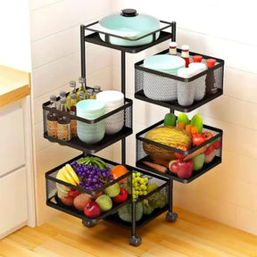 5 Tier Square Vegetable & Fruit Organizer Basket 360-Degree Rotating Moveable Rack for Kitchen Storage Baskets