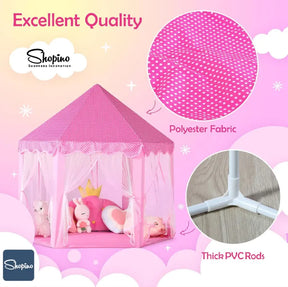 Shopino Elegant Pink Princess Castle Play Tent for Girls 0-10 Years - Indoor/Outdoor Creative Playhouse with Storage Bag