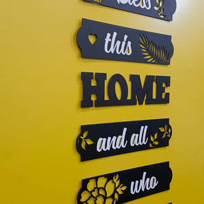 3D Bless Home Wooden Wall Art Set Black White MDF
