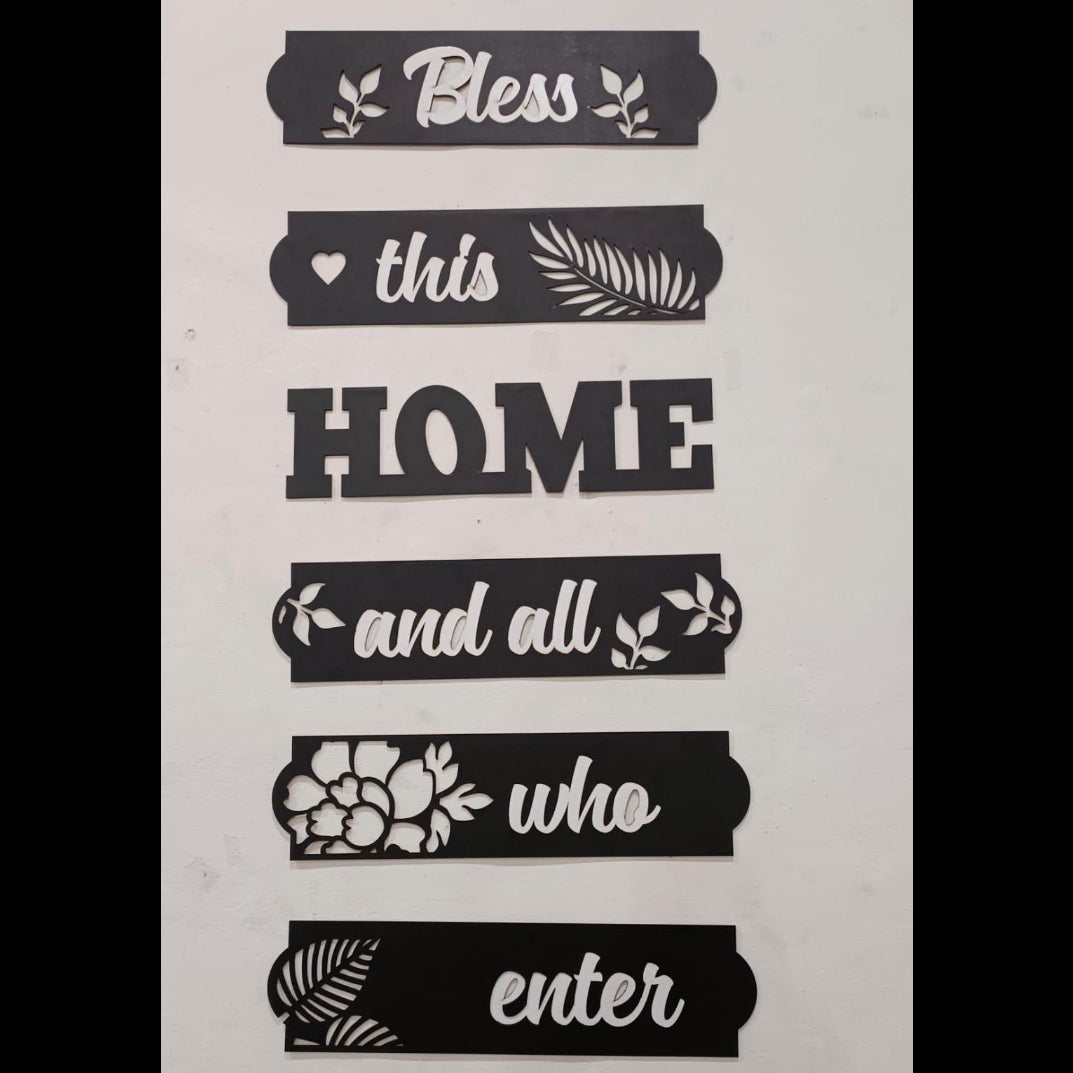 3D Bless Home Wooden Wall Art Set Black White MDF