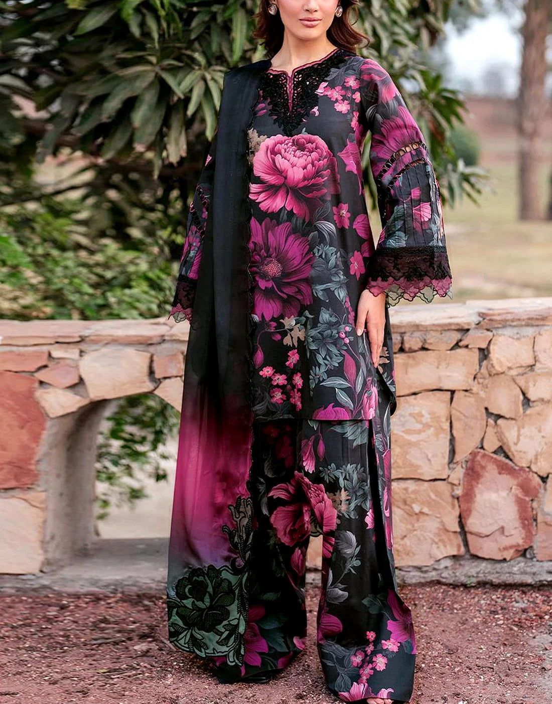 Iznik Digital Printed 3Pc Embroidered Lawn Unstitched Suit with Chiffon Dupatta – Summer Collection 2026