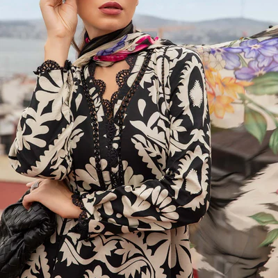 Elegant 3 Piece Embroidered Lawn Suit with Digital Print & Printed Chiffon Dupatta – Unstitched Summer Collection