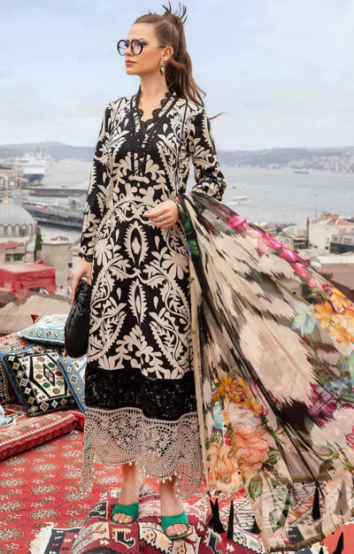 Elegant 3 Piece Embroidered Lawn Suit with Digital Print & Printed Chiffon Dupatta – Unstitched Summer Collection