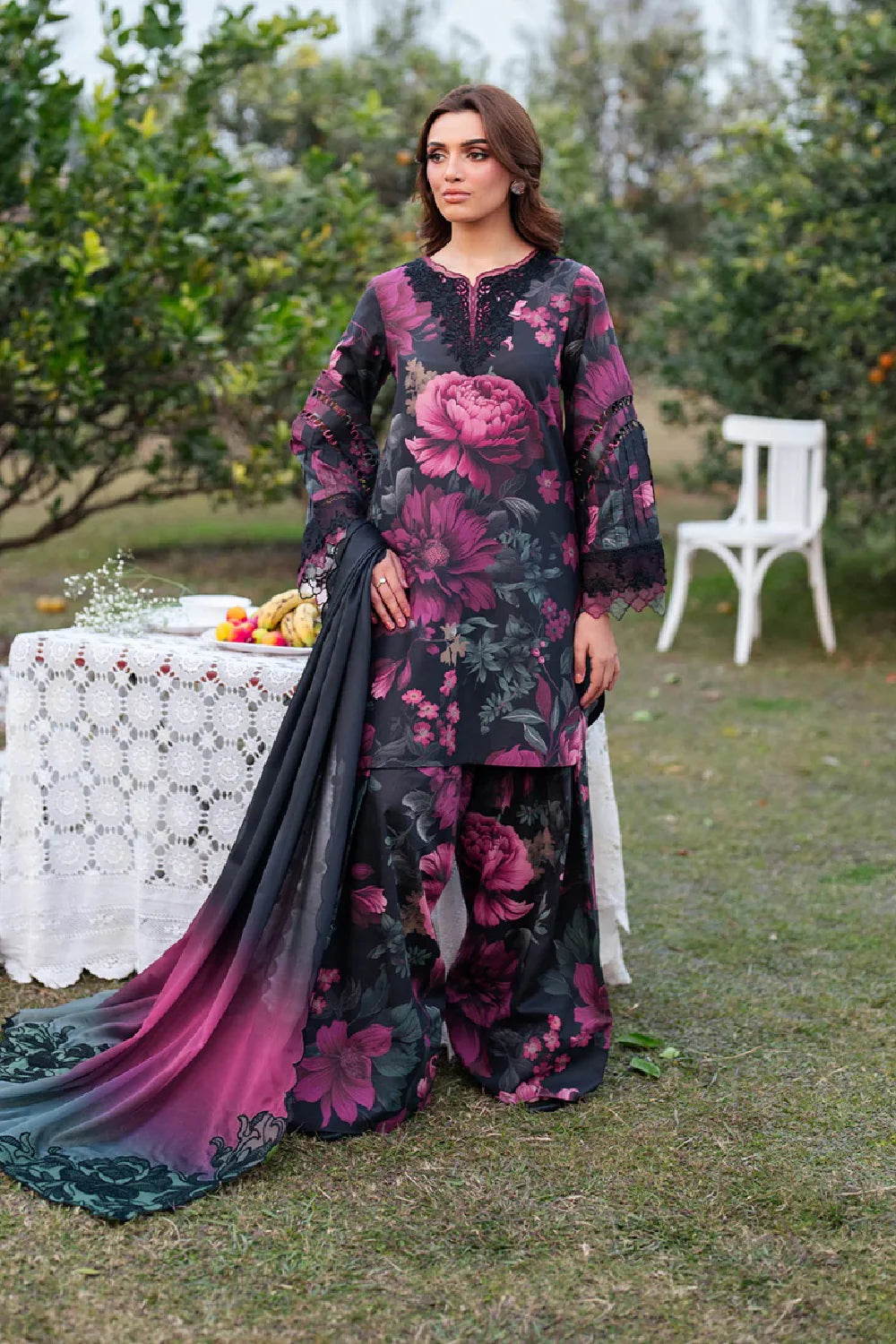 Iznik Digital Printed 3Pc Embroidered Lawn Unstitched Suit with Chiffon Dupatta – Summer Collection 2026