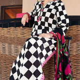 Elegant All-Over Checkerboard Print Embroidered Lawn 3Pc Unstitched Dress with Chiffon Dupatta – Summer Collection 2026