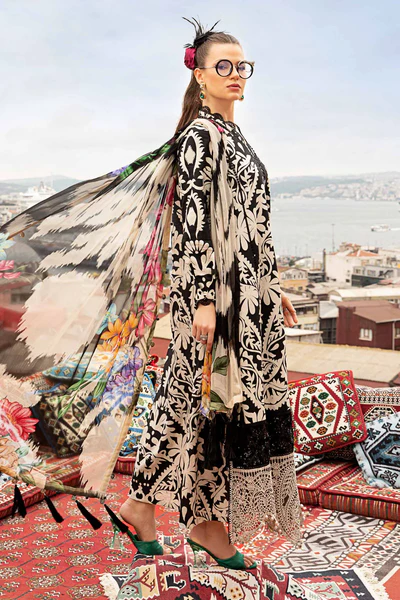 Elegant 3 Piece Embroidered Lawn Suit with Digital Print & Printed Chiffon Dupatta – Unstitched Summer Collection