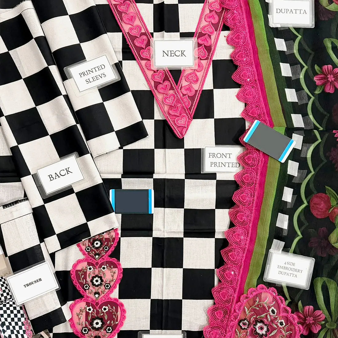 Elegant All-Over Checkerboard Print Embroidered Lawn 3Pc Unstitched Dress with Chiffon Dupatta – Summer Collection 2026