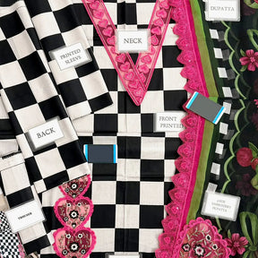 Elegant All-Over Checkerboard Print Embroidered Lawn 3Pc Unstitched Dress with Chiffon Dupatta – Summer Collection 2026