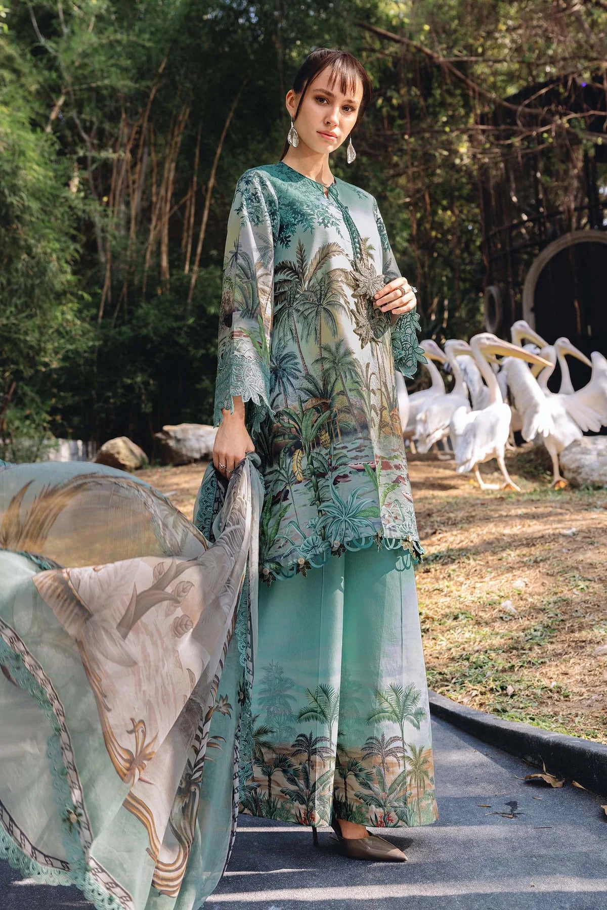 Maria.B MPrints Embroidered Lawn Unstitched 3 Piece Suit with Chiffon Dupatta – Ice Blue Summer Collection