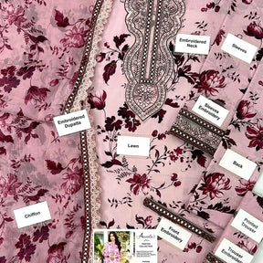 Aneela’s All-Over Print 9mm Sequins Embroidered Lawn 3Pc Unstitched Dress with 4-Side Embroidered Chiffon Dupatta