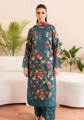 Elegant Floral Embroidered Lawn 3 Piece Unstitched Suit with Chiffon Dupatta