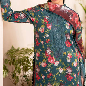 Elegant Floral Embroidered Lawn 3 Piece Unstitched Suit with Chiffon Dupatta