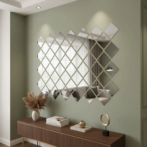 Acrylic Square Mirror Wall Border Set of 6 Golden Silver