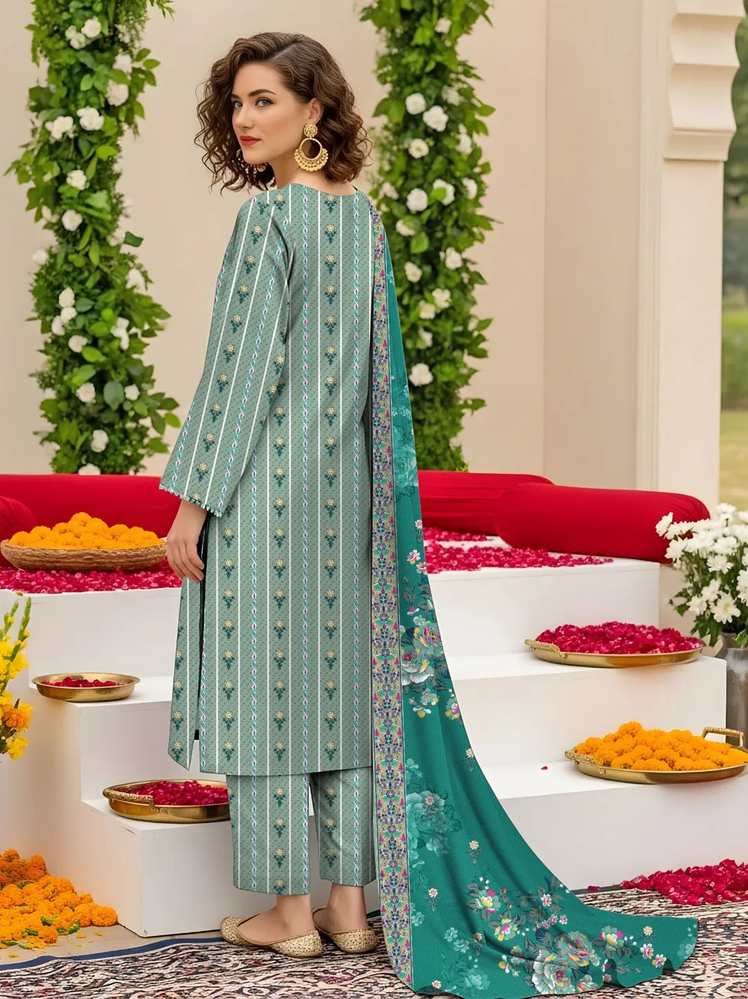 Women's 3-Piece Printed Lawn Suit Green