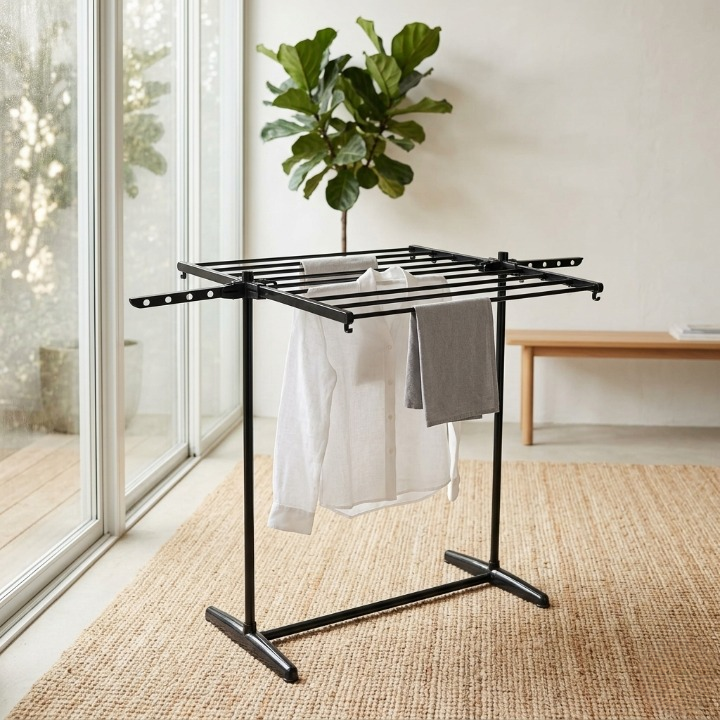 Folding Cloth Drying Stand | Multi-Tier Laundry Organizer With Extendable Wings | Space-Saving Durable Rack For Clothes