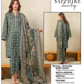 Unstitched Printed Lawn Suit Green Digital Print