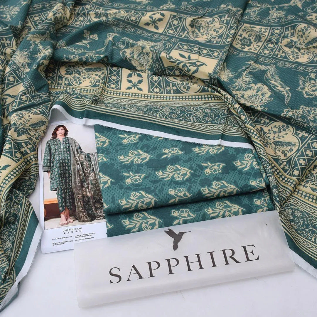 Unstitched Printed Lawn Suit Green Digital Print
