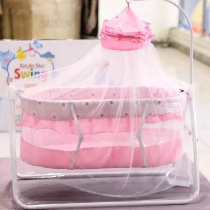 Pink Baby Swing with Mosquito Net, Durable Plastic, New Arrival