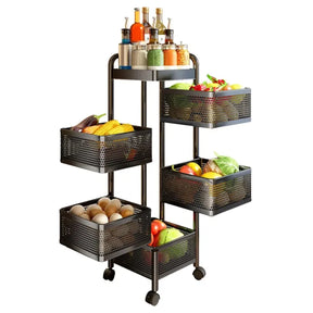 5 Tier Square Vegetable & Fruit Organizer Basket 360-Degree Rotating Moveable Rack for Kitchen Storage Baskets