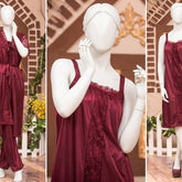 3 Pcs Luxury Silk Nightwear Set with Lace Trim – Satin Sleepwear for Women Free Size
