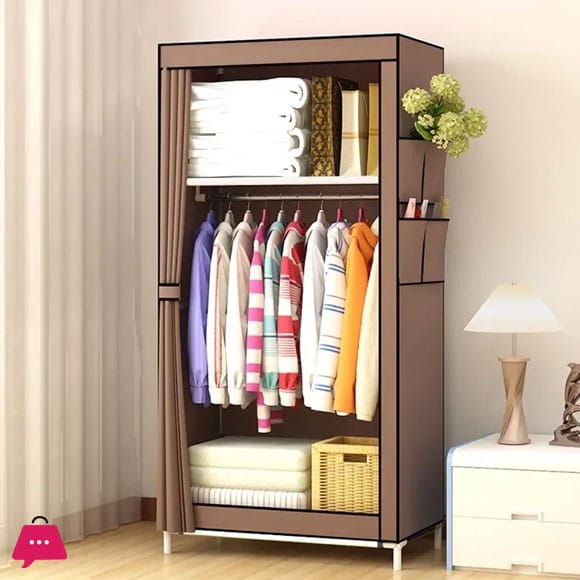 Heavy-Duty Portable Single Fabric Wardrobe – Compact Space-Saving Clothes Organizer with Hanging Rail,