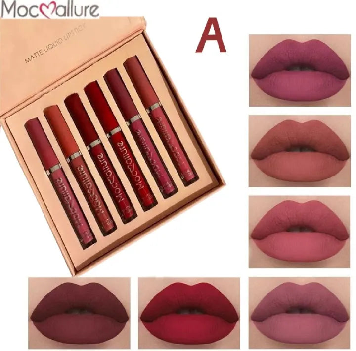 6Pcs Nude Makeup Lipstick Liquid Velvet Matte Gloss Lip Red Lipstick Nude Women Long Lasting Waterproof Beauty Cosmetic Kit