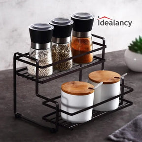 Two Tier Black Metal Spice Rack for Kitchen