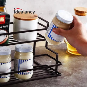 Two Tier Black Metal Spice Rack for Kitchen