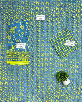 Green Printed Lawn Suit with Blue Dupatta for Women