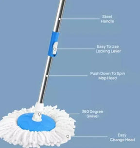 Spin Mop - Easy Spin Magic Mop Set [Steel Strainer] - 360 Degree Microfiber Mop Head Home Clean Tools Microfiber