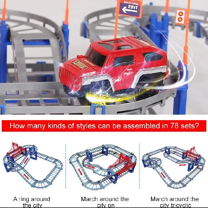 Railway Racing Track Play DIY Multi-layered Assembling City Racing Rail Car Children Vehicle Slide Train educate Gift