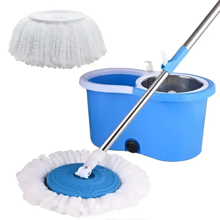 Spin Mop - Easy Spin Magic Mop Set [Steel Strainer] - 360 Degree Microfiber Mop Head Home Clean Tools Microfiber