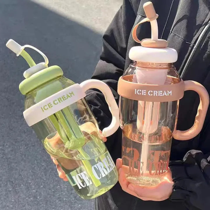 Product Highlights Of 1300ML Large Capacity Detox Water Highlights Bottle with Straw for Girls | Leakproof Plastic Sports & Gym