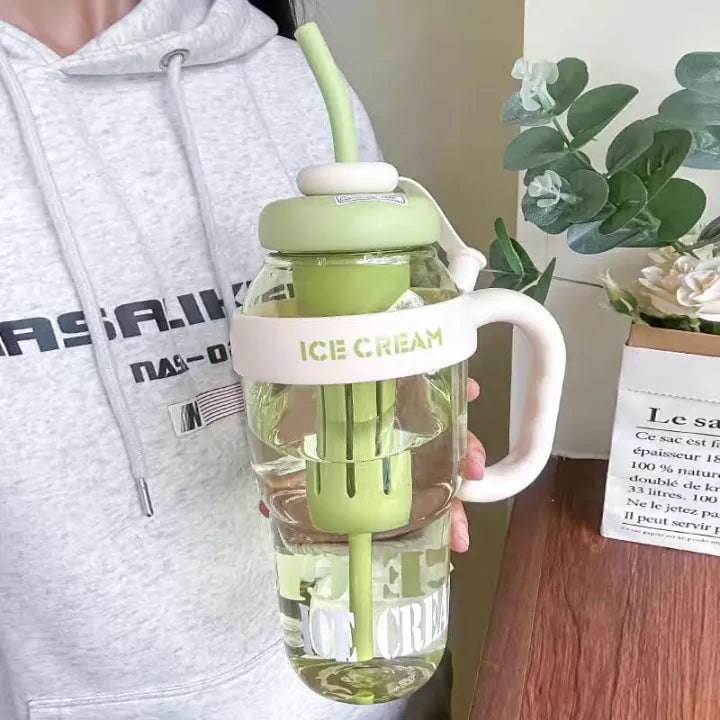 Product Highlights Of 1300ML Large Capacity Detox Water Highlights Bottle with Straw for Girls | Leakproof Plastic Sports & Gym