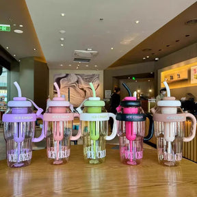 Product Highlights Of 1300ML Large Capacity Detox Water Highlights Bottle with Straw for Girls | Leakproof Plastic Sports & Gym