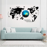 3D Wooden World Map With Esthetic Dial Wall Clock  | Best Quality Wall Clock For Home Decor | Home Decor Clock 40 inch - With Light