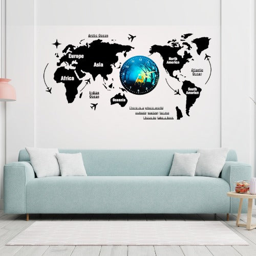 3D Wooden World Map With Esthetic Dial Wall Clock  | Best Quality Wall Clock For Home Decor | Home Decor Clock 40 inch - With Light