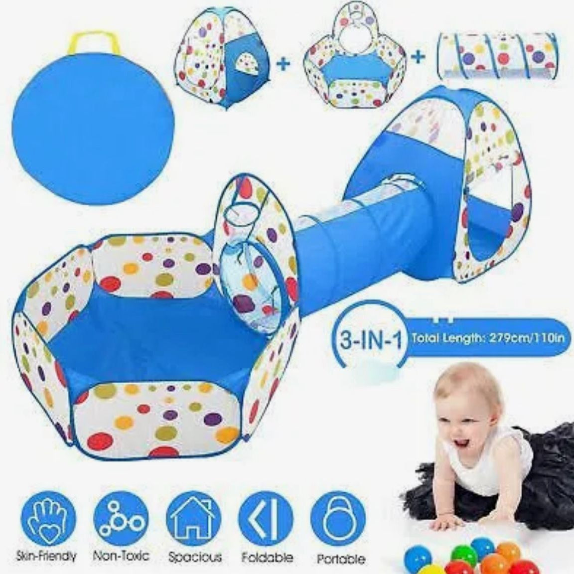 Kids Play Tunnel Tent Toy 3 in 1