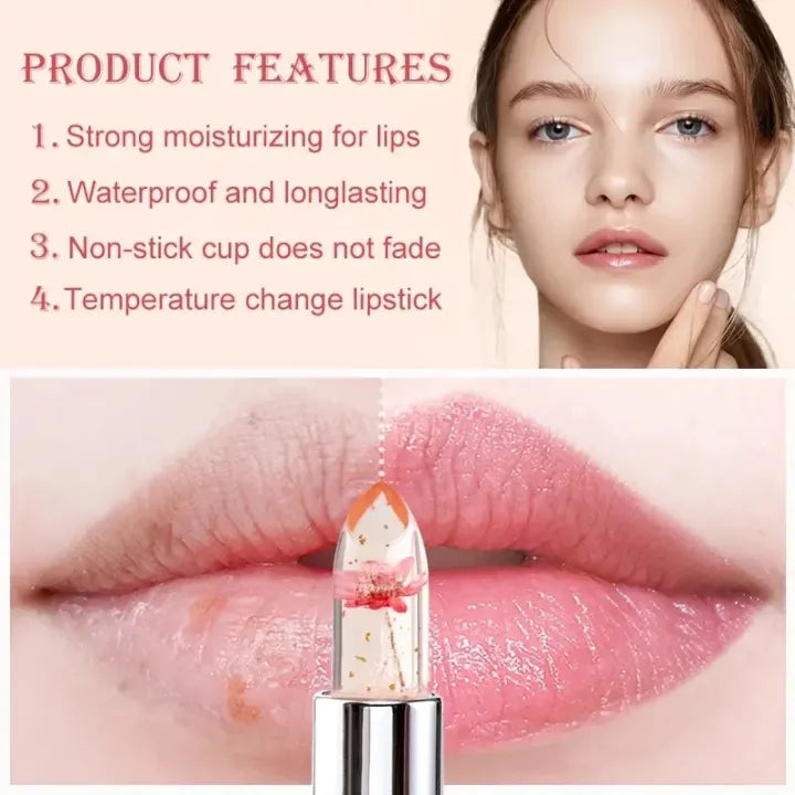 Transparent Flower Jelly Lipstick Temperature Change Color Long Lasting Waterproof