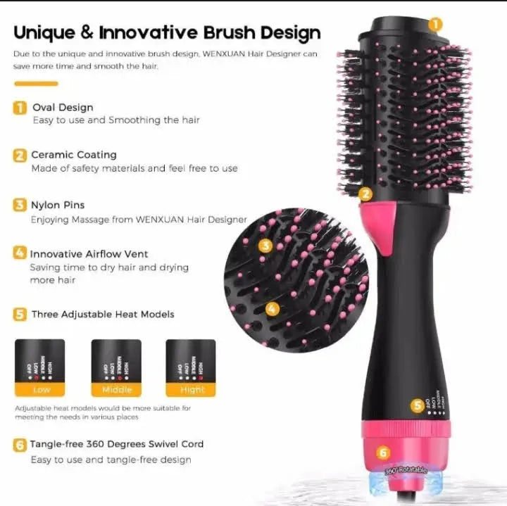 one step, hot air brush, 3 in 1, dryer, straightner, comb, straightener brush, hair dryer, 1 step 3in1, jerry traders.