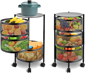3 Tier Round Basket 360-Degree Rotating Moveable Vegetable & Fruit Organizer Rack for Kitchen Storage Baskets