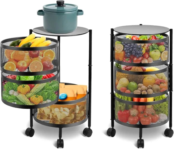 3 Tier Round Basket 360-Degree Rotating Moveable Vegetable & Fruit Organizer Rack for Kitchen Storage Baskets