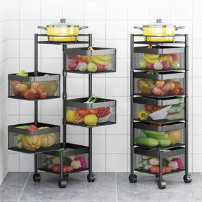 5 Tier Square Vegetable & Fruit Organizer Basket 360-Degree Rotating Moveable Rack for Kitchen Storage Baskets